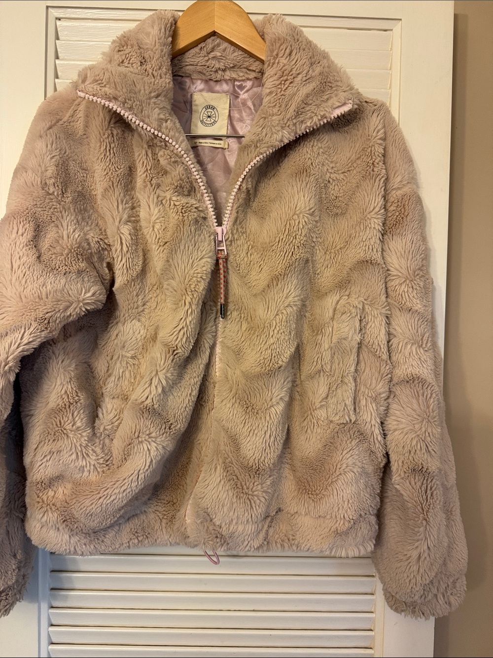 Urban Outfitters Plush Zip-Up Jacket in Beige